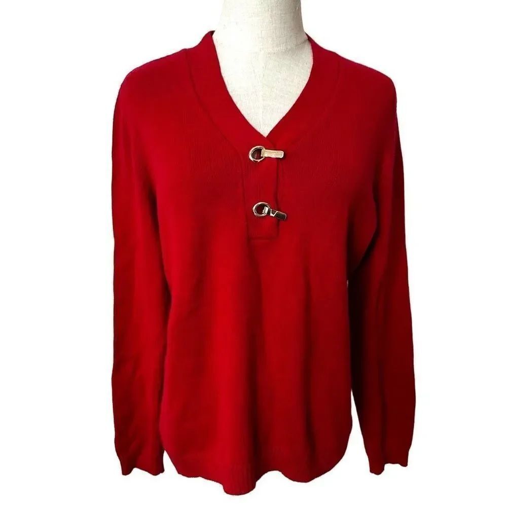 Charter Club red sweater with gold clasp